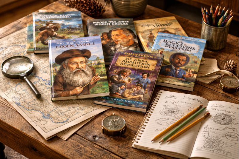 Literature-based homeschool curriculum books for history and reading
